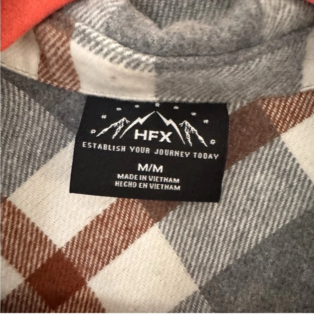 HFX Flannel Jacket Women's Medium Gray Orange Plaid Snap Shacket Fall - Picture 2 of 3